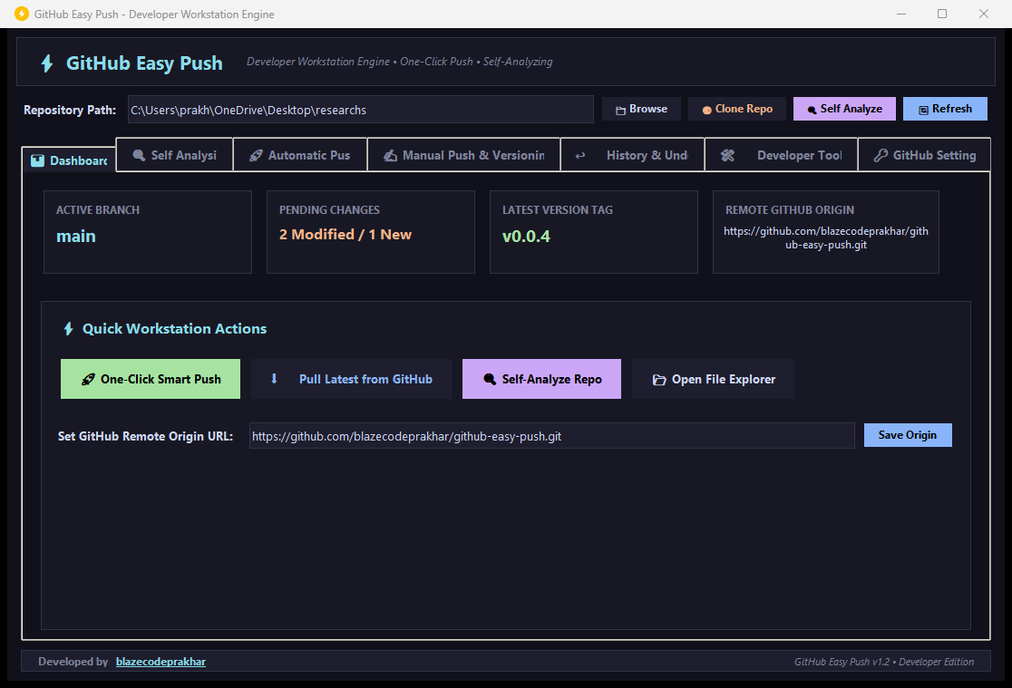 GitHub Easy Push Dashboard Interface Screenshot